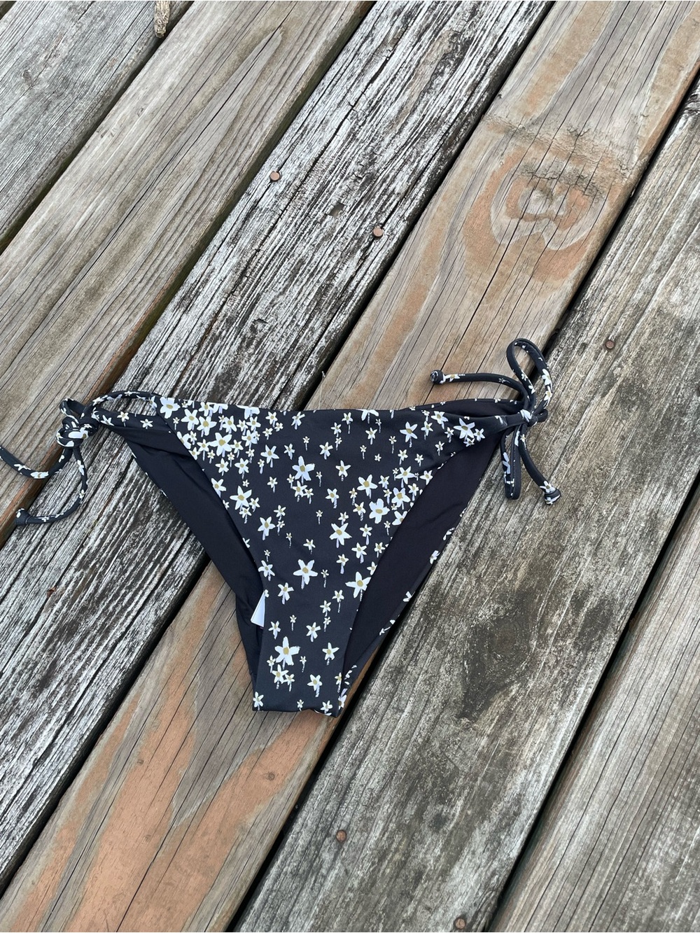 Onia Black Floral Tie-Side Bikini Bottoms